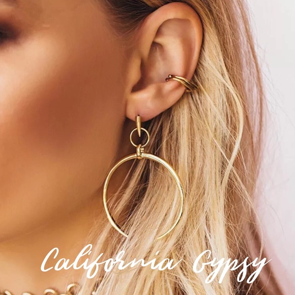 Gold Crescent Boho Harvest Moon Earrings - Picture 2 of 5